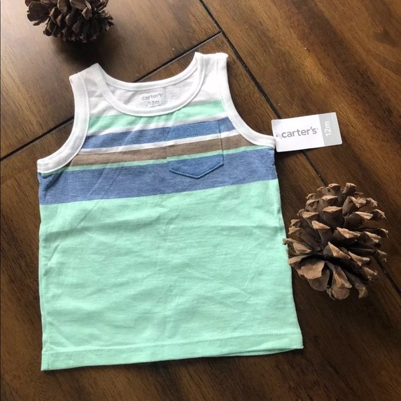 Carter's Other - $38 Carters White Blue Stripped Bro Tank Top 12m